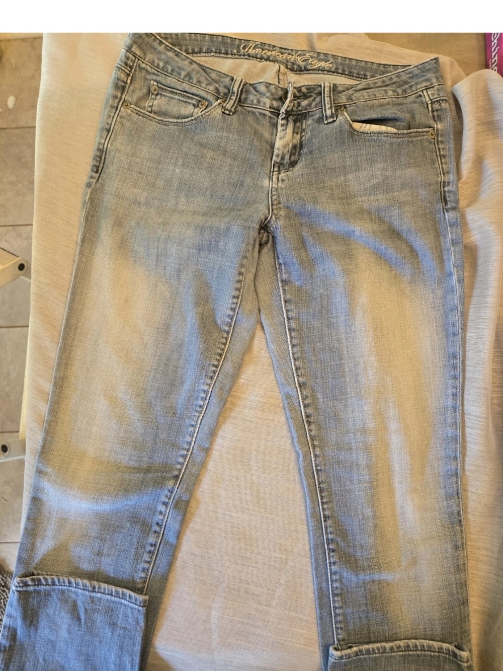 Vintage American Eagle Jeans Womens 6 Stretch Straight Leg Patchwork Pocket Y2K